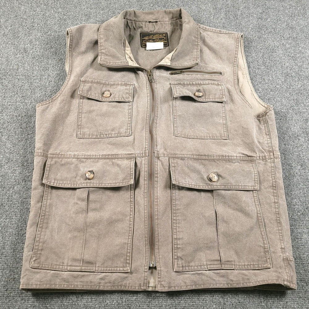 Eddie Bauer Vest Mens Medium Canvas Utility Outdoor‎ Safari Multi Pocket 90s